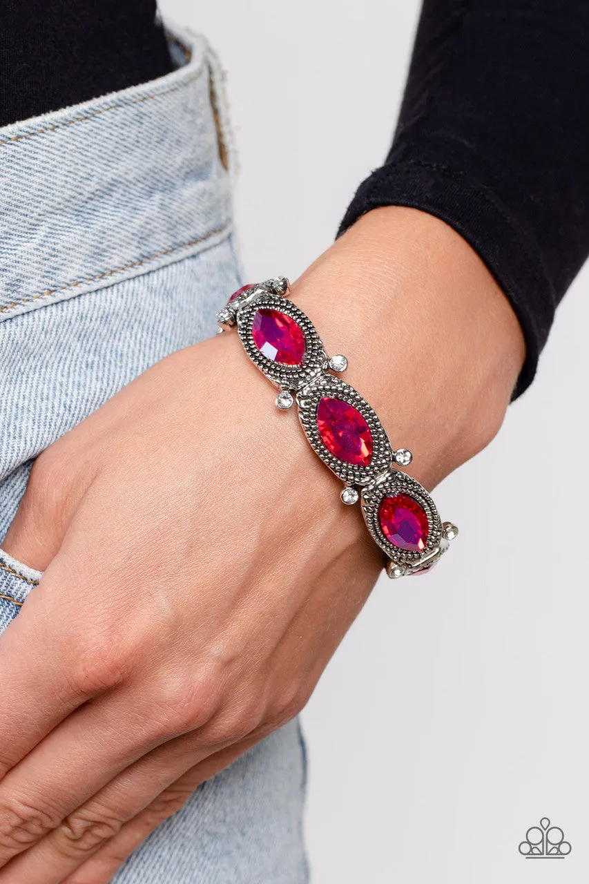 Dancing Diva - Pink - Marquise Cut Gem Paparazzi Stretchy Bracelet