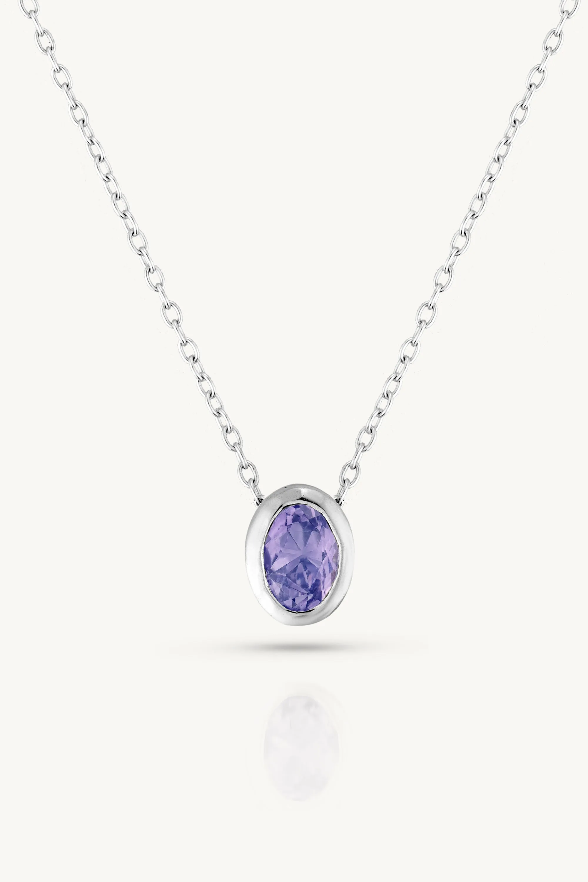 December Tanzanite Silver Oval Birthstone Necklace