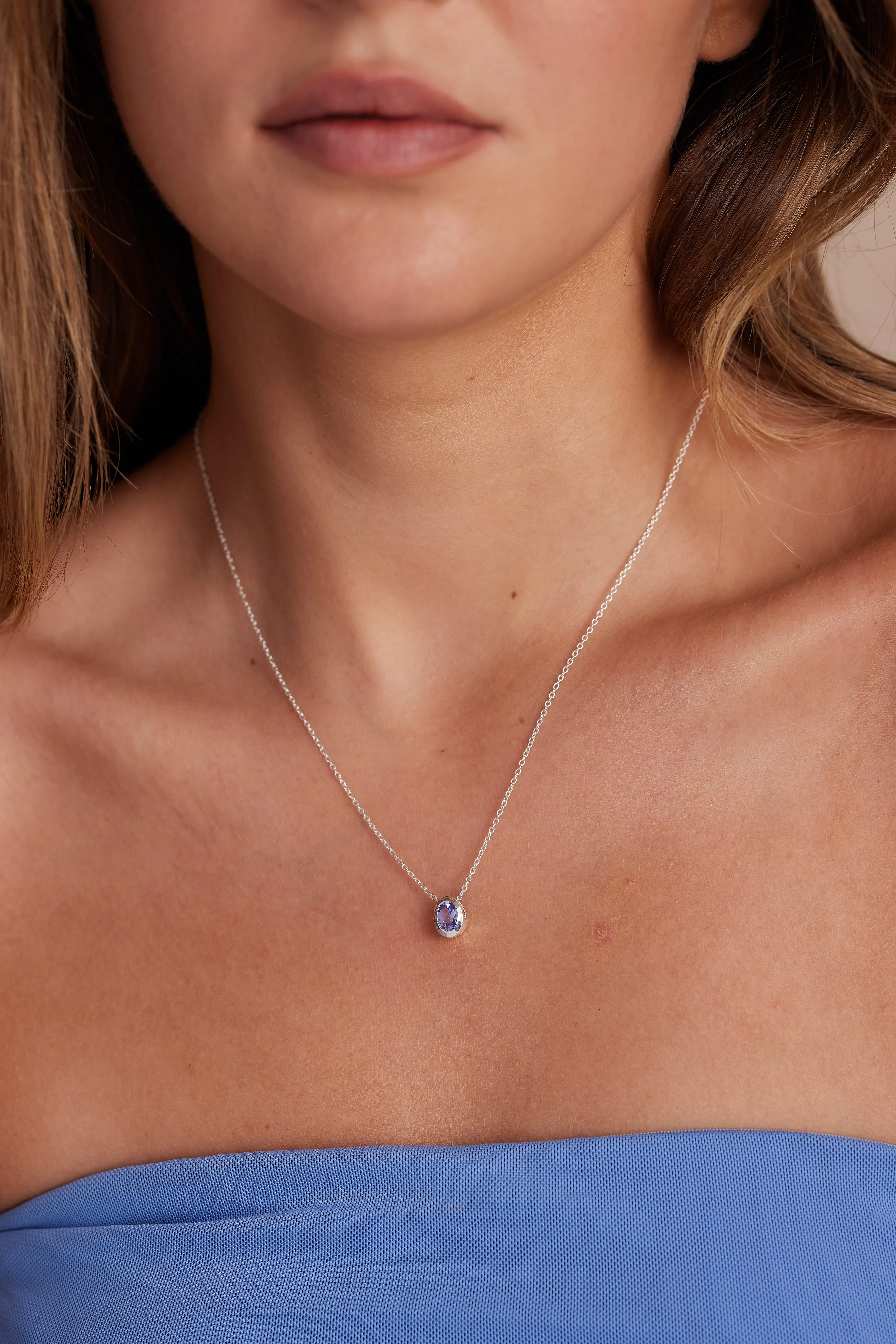 December Tanzanite Silver Oval Birthstone Necklace