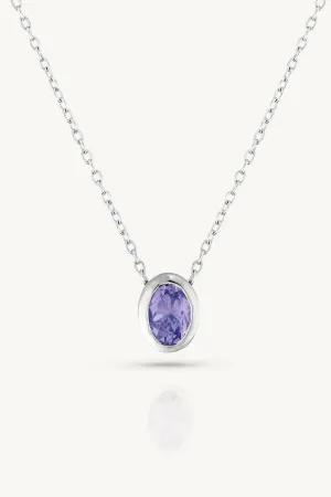 December Tanzanite Silver Oval Birthstone Necklace