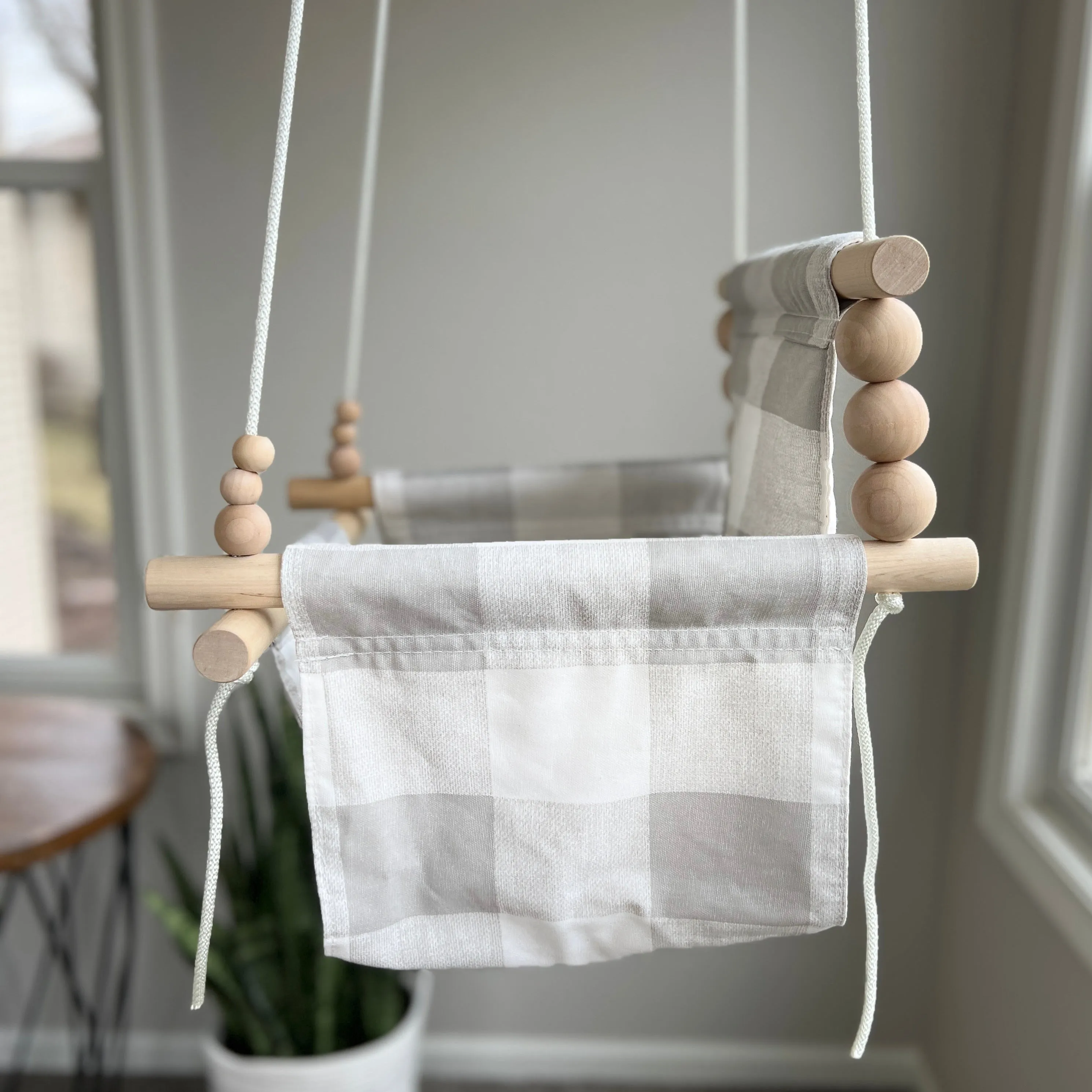 Deluxe Indoor High Back Swing Bundle - French Gray Buffalo Check