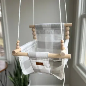 Deluxe Indoor High Back Swing Bundle - French Gray Buffalo Check