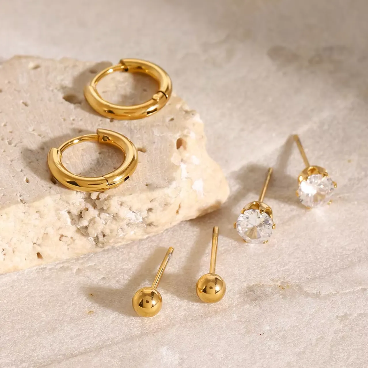 Demi | Stackable Basic Gold Plated Hoops & Studs