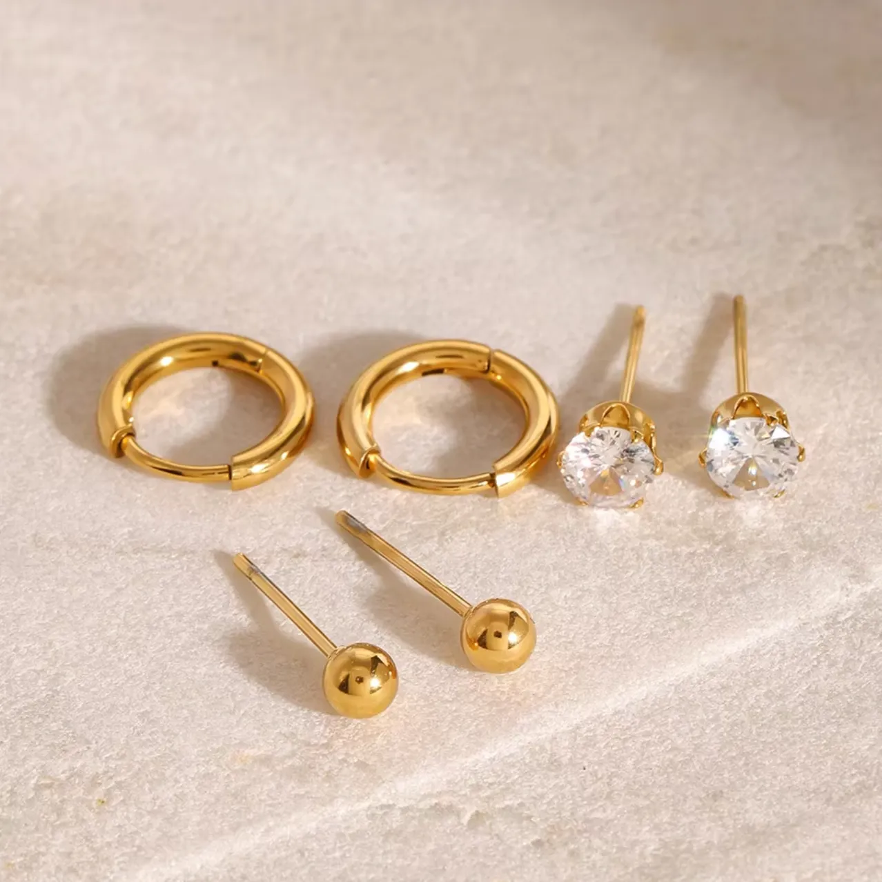 Demi | Stackable Basic Gold Plated Hoops & Studs