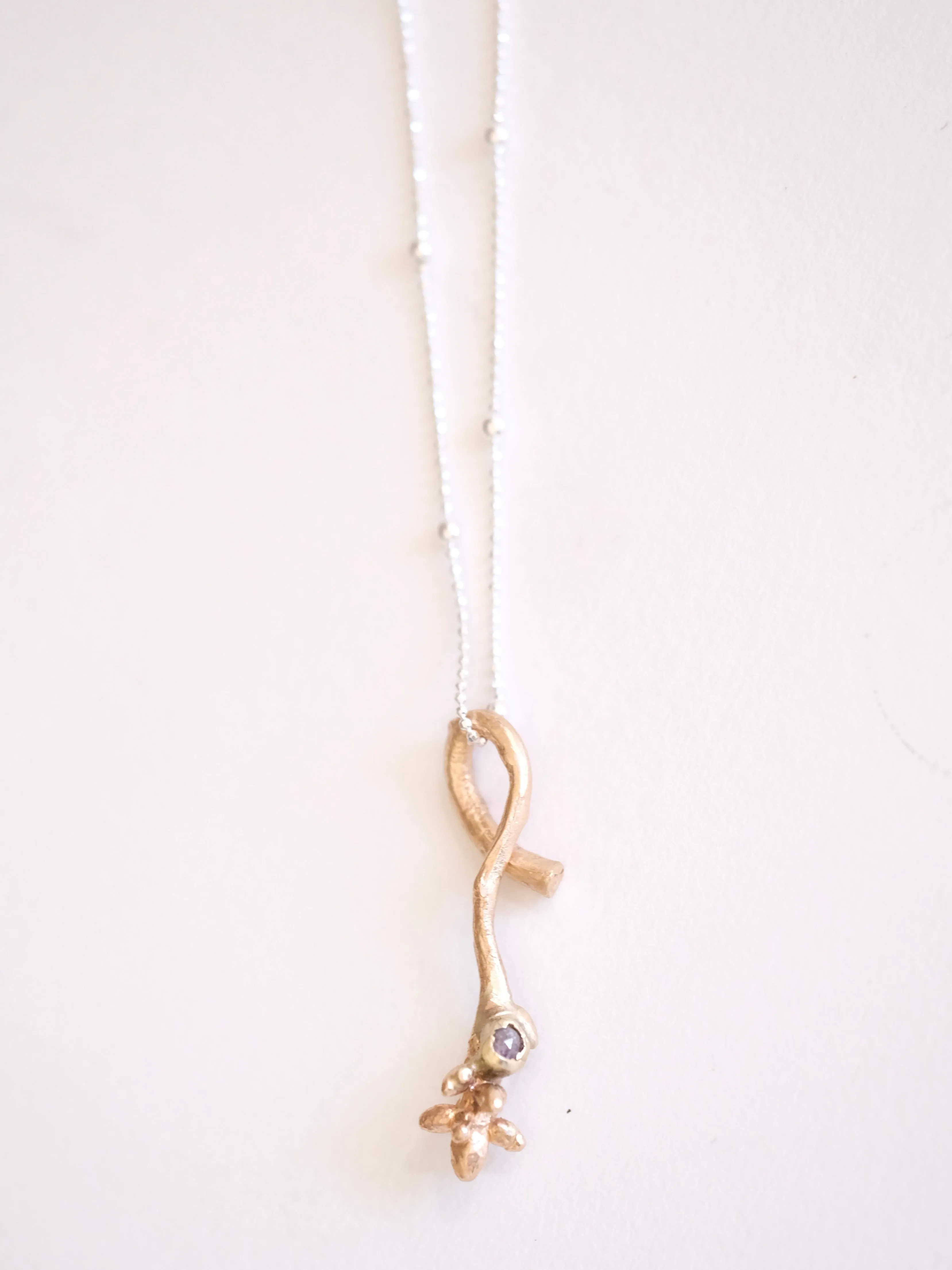 Diamond Bud Twig Wrapping Pendant on Chain