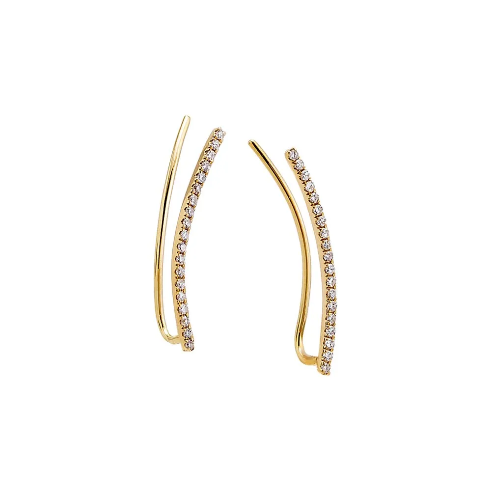 Diamond Pave Curved Bar Ear Climber Earring 14K