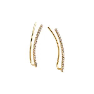 Diamond Pave Curved Bar Ear Climber Earring 14K