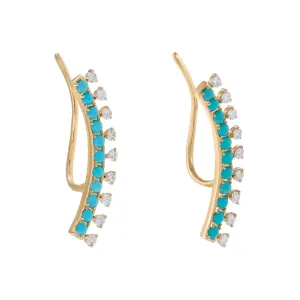Diamond X Turquoise Ear Climber 14K