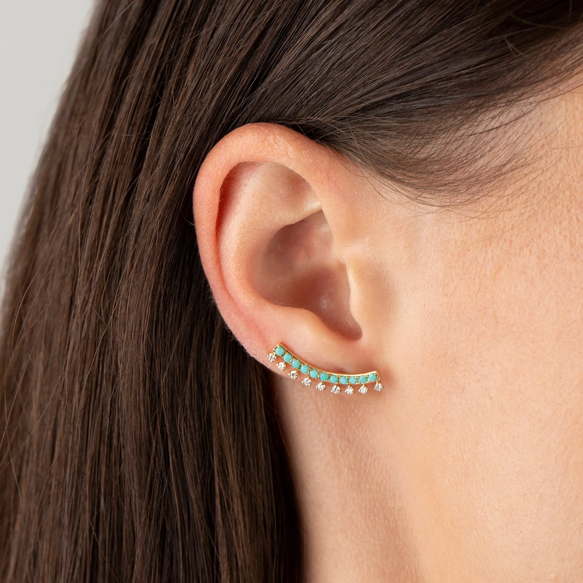 Diamond X Turquoise Ear Climber 14K