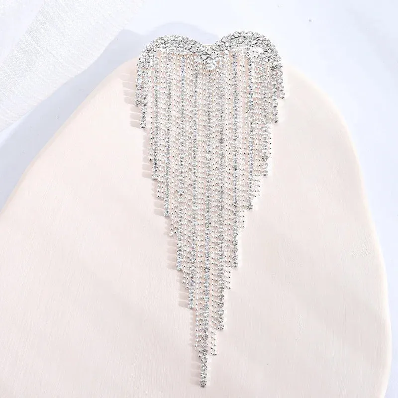 Dmari Designer Luxury Jewelry For Clothing Blood Black Rhinestone Heart Shape Lapel Pins Long Thread Tassel Brooch Women Brooch
