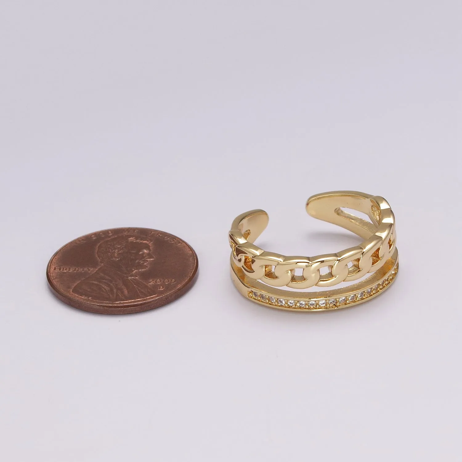 Double Band Chain Ring Design Gold Stackable Modern Minimalist Trending Ring Accessory U-129