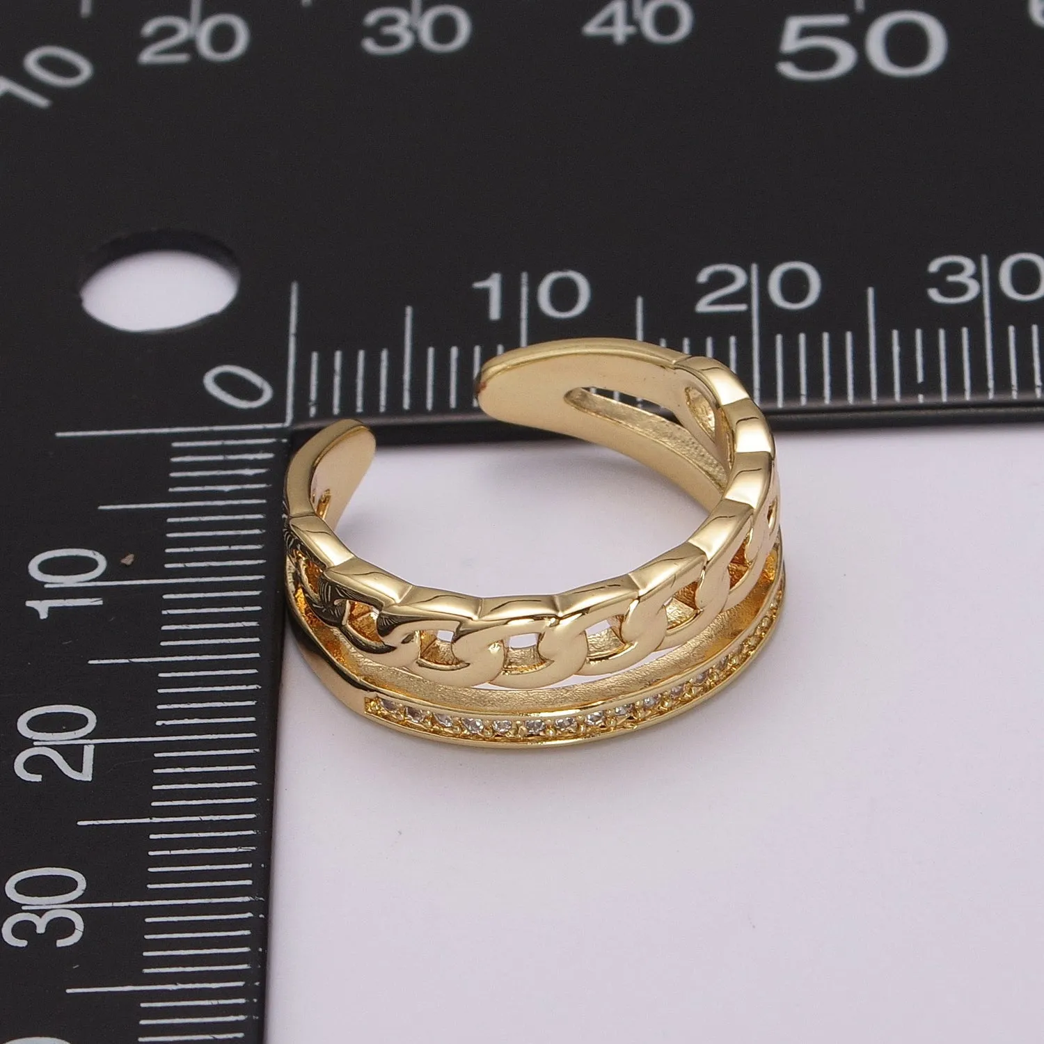 Double Band Chain Ring Design Gold Stackable Modern Minimalist Trending Ring Accessory U-129