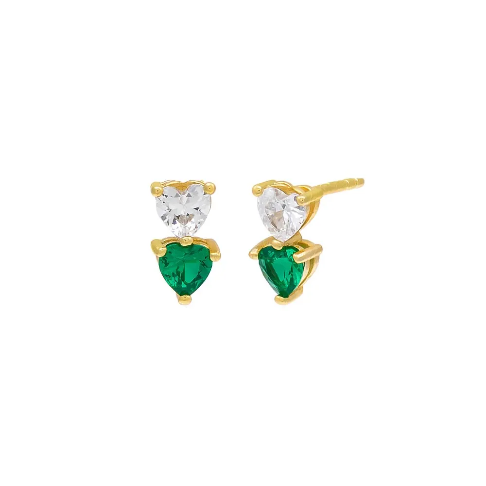 Double Heart CZ Stud Earring