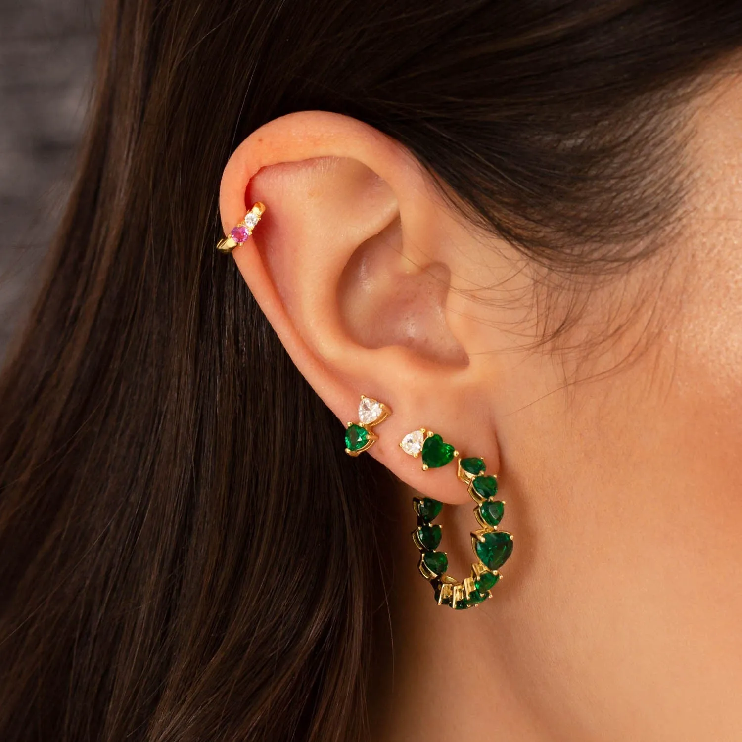 Double Heart CZ Stud Earring