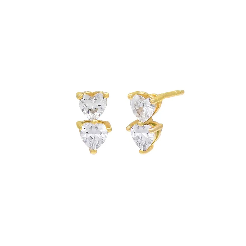 Double Heart CZ Stud Earring
