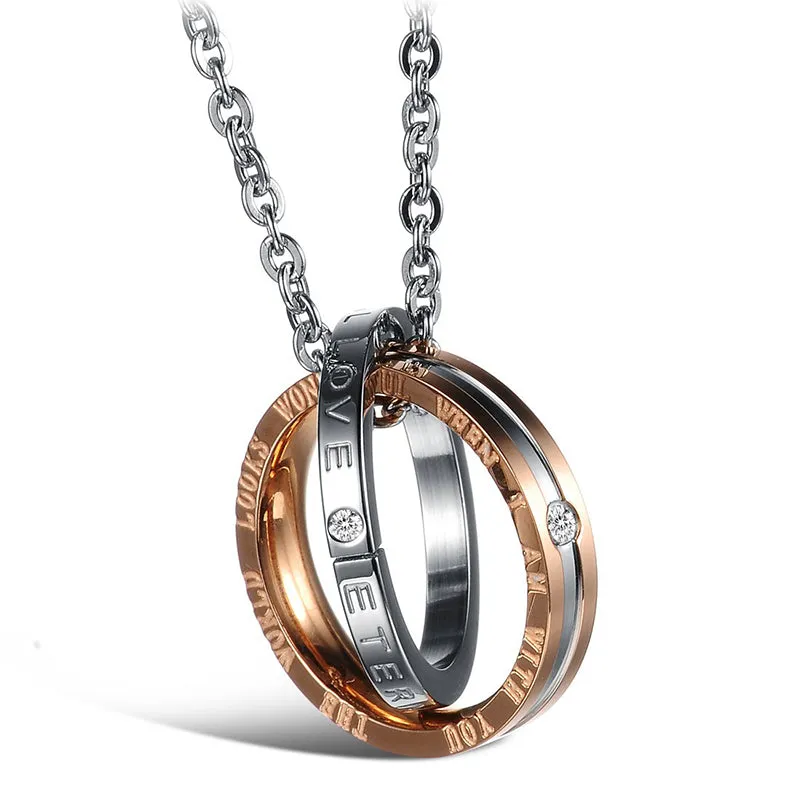 Double Rings Pendant Necklace Titanium Steel Ring Couple Necklace