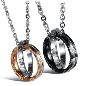 Double Rings Pendant Necklace Titanium Steel Ring Couple Necklace