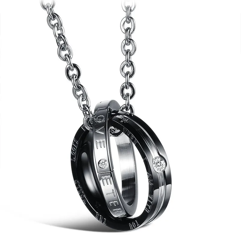 Double Rings Pendant Necklace Titanium Steel Ring Couple Necklace