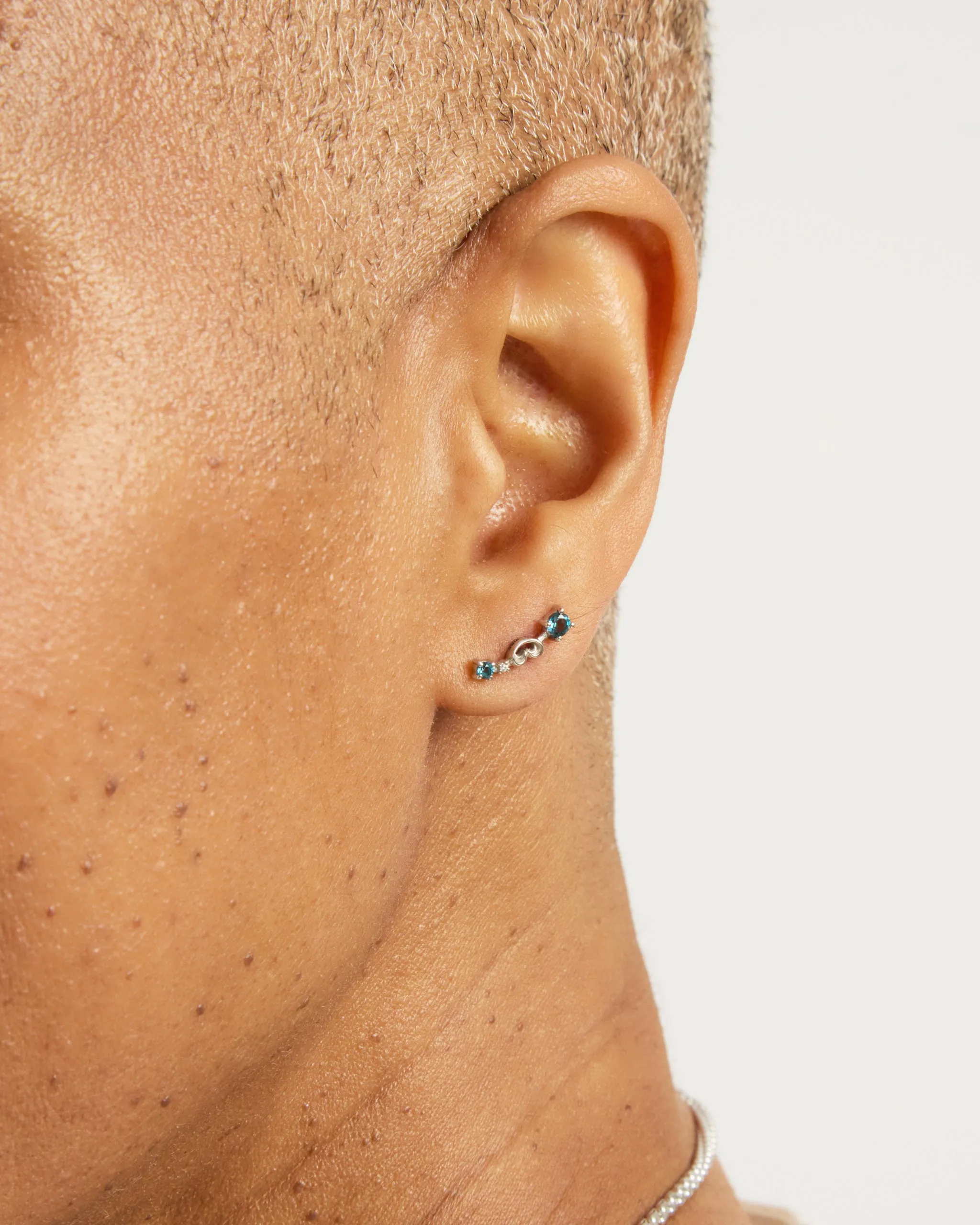 Dragonfly Ear Climber Studs - London Blue Topaz/White Zircon