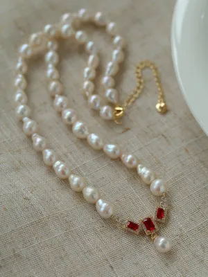 Drop Baroque Pearl Seiko Ruby Pendant Necklace