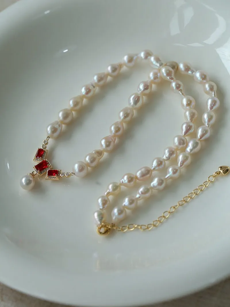 Drop Baroque Pearl Seiko Ruby Pendant Necklace