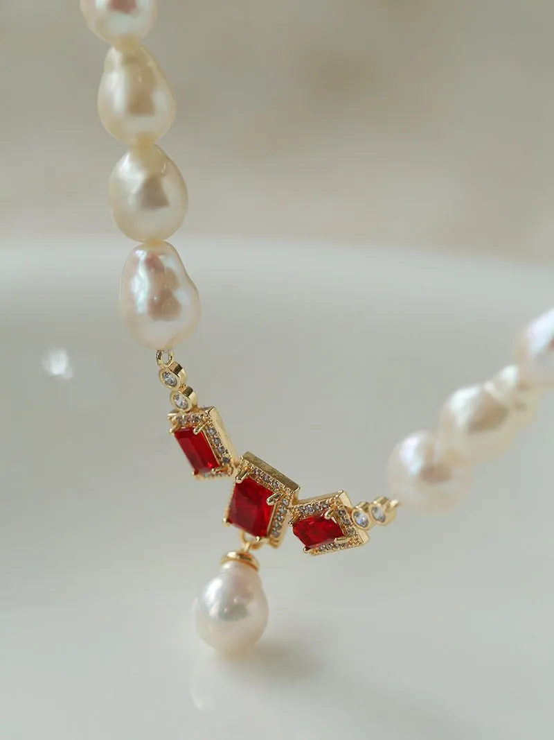 Drop Baroque Pearl Seiko Ruby Pendant Necklace
