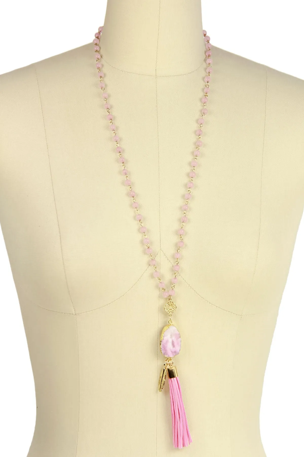 Druzy Tassel Beaded Necklace