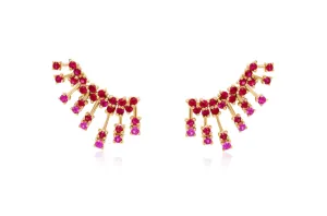 Earrings 14k Gold Climber Round Rubies Stardusts