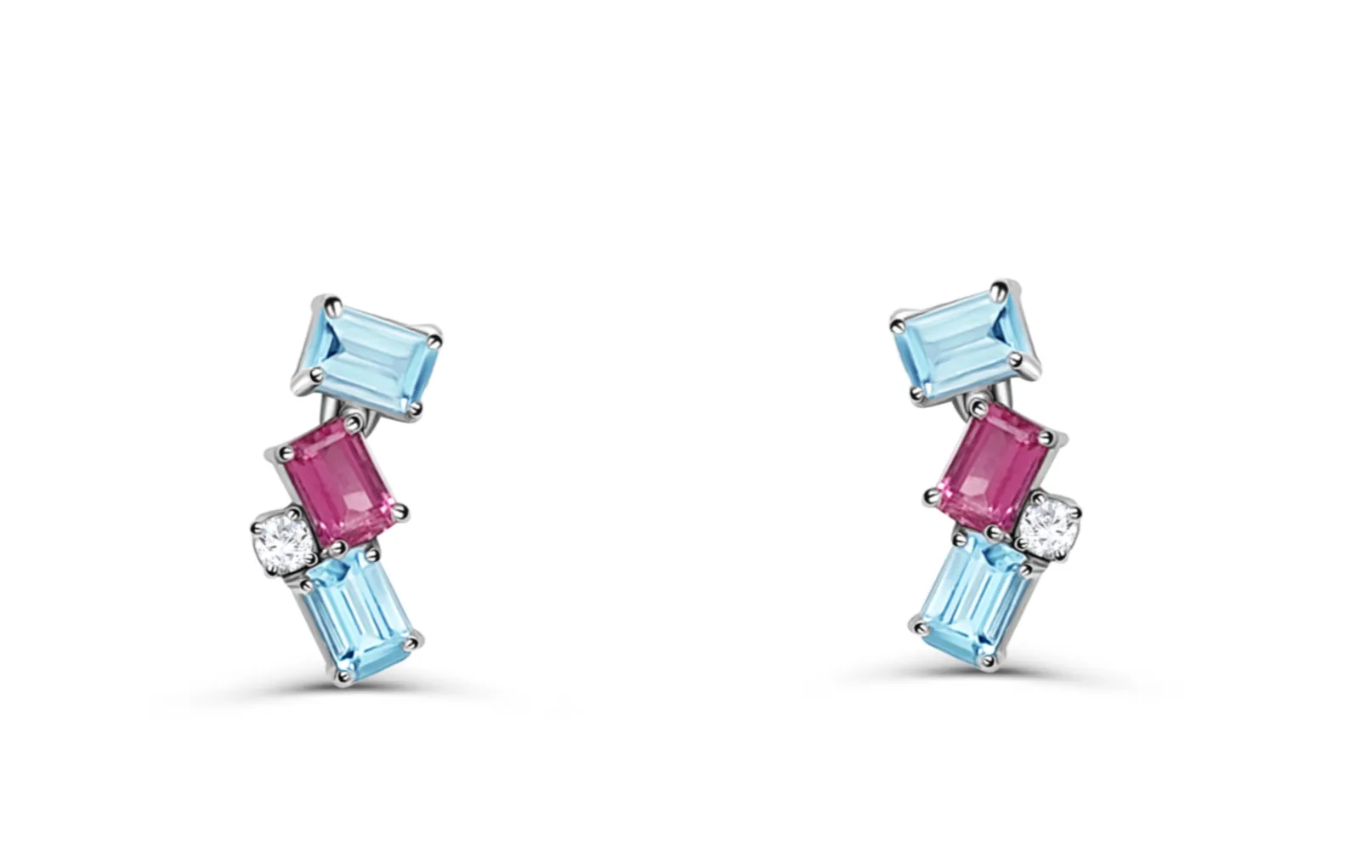 Earrings 18kt Gold Climbers Aquamarine, Tourmaline & Diamonds
