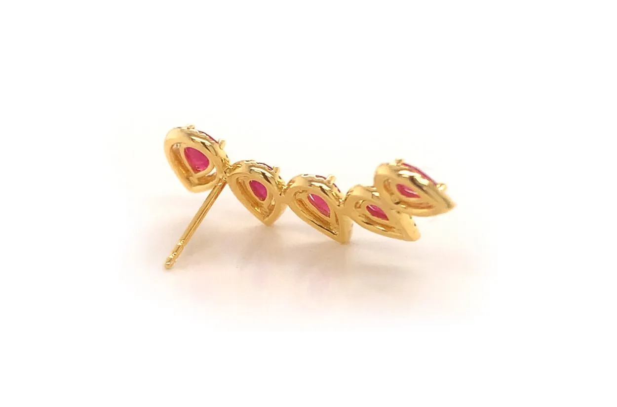 Earrings 18kt Gold Climbers Pear Rubies with Diamonds