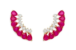 Earrings 18kt Gold Climbers Pear Rubies with Diamonds