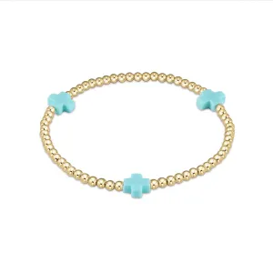 egirl Signature Cross Gold 3mm Bead Bracelet Turquoise