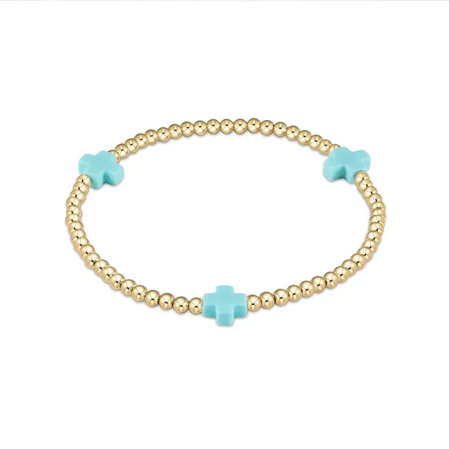 egirl Signature Cross Gold 3mm Bead Bracelet Turquoise