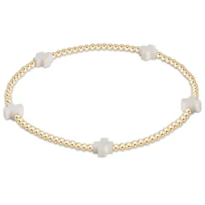 egirl Signature Cross Small Gold Pattern 2mm Bead Bracelet - Off White