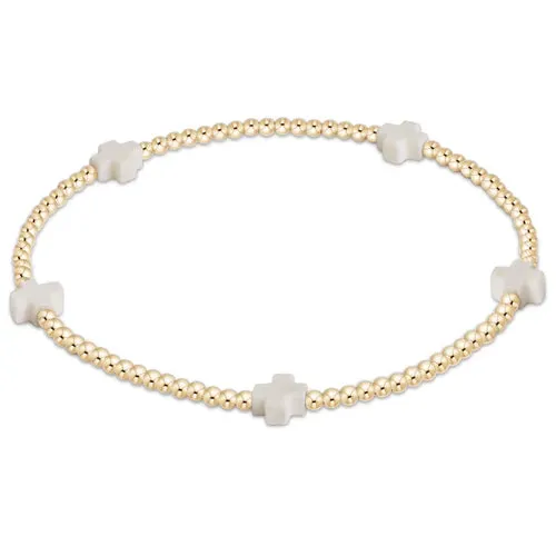 egirl Signature Cross Small Gold Pattern 2mm Bead Bracelet - Off White