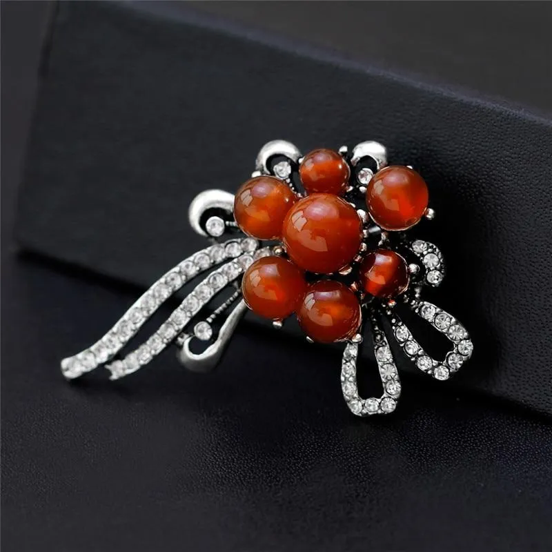 Elegant Crystal Brooch Plant Flower Pins