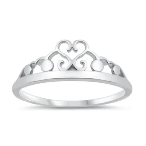 Elegant Filigree Swirl Promise Heart Princess Crown Ring New .925 Sterling Silver Band Sizes 4-10