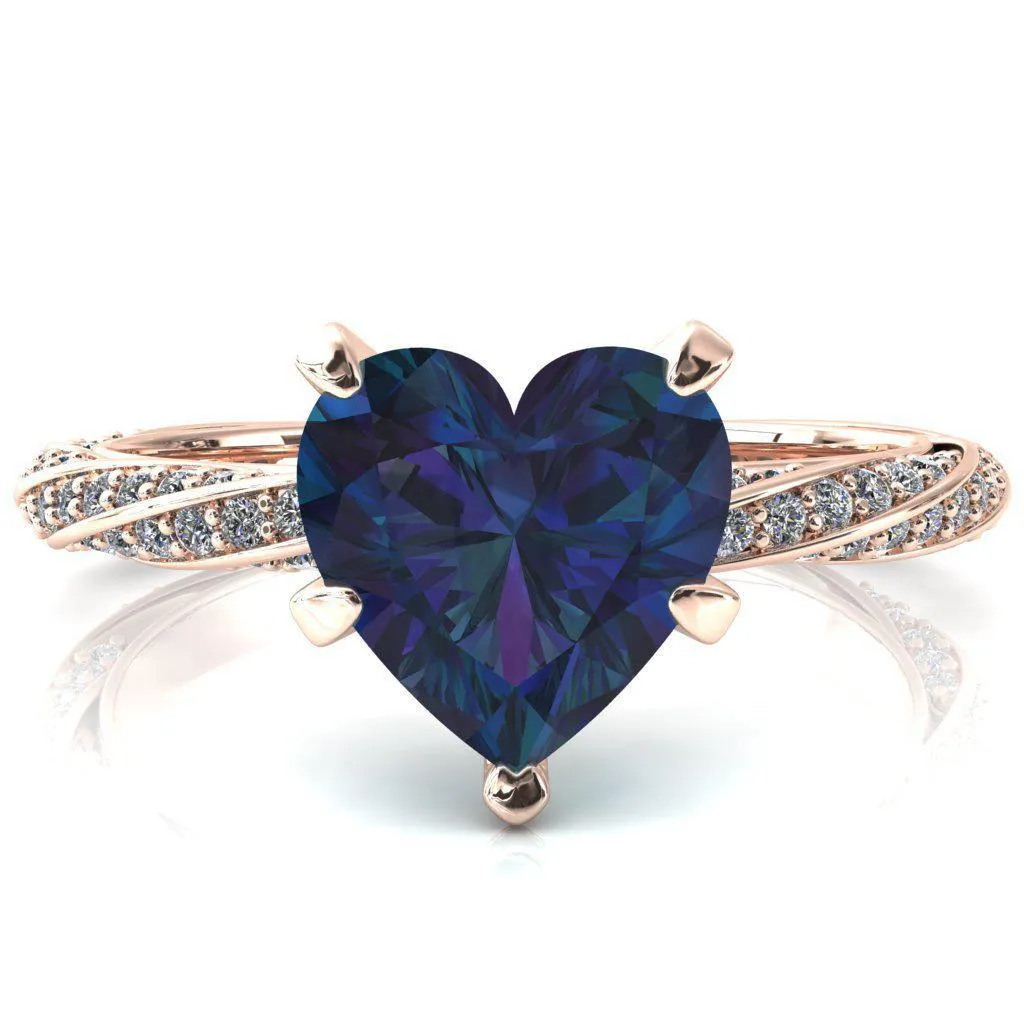 Elysia Heart Alexandrite 5 Prong 3/4 Eternity Diamond Accent Ring