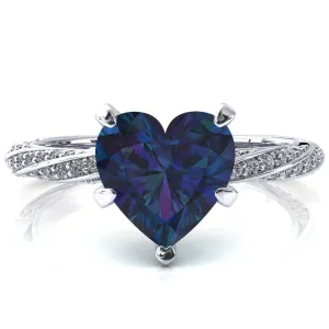 Elysia Heart Alexandrite 5 Prong 3/4 Eternity Diamond Accent Ring