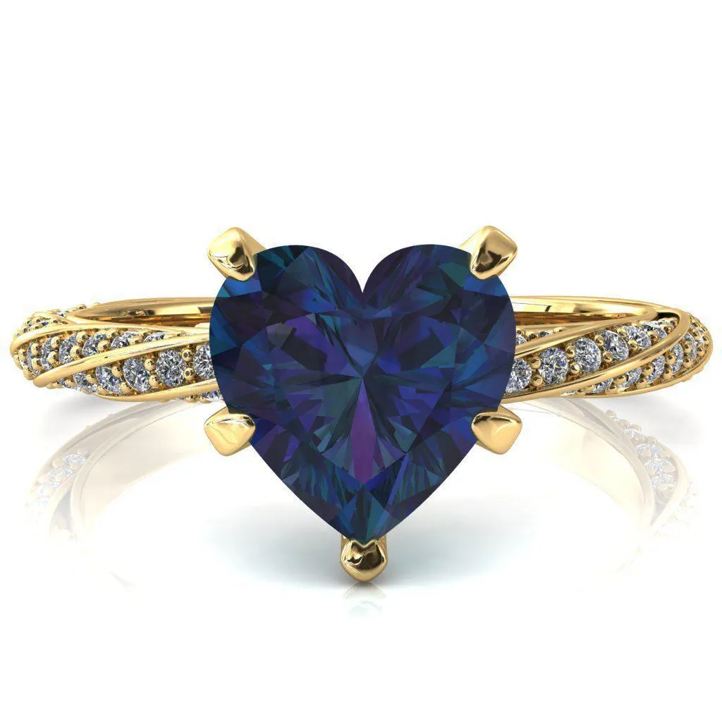 Elysia Heart Alexandrite 5 Prong 3/4 Eternity Diamond Accent Ring