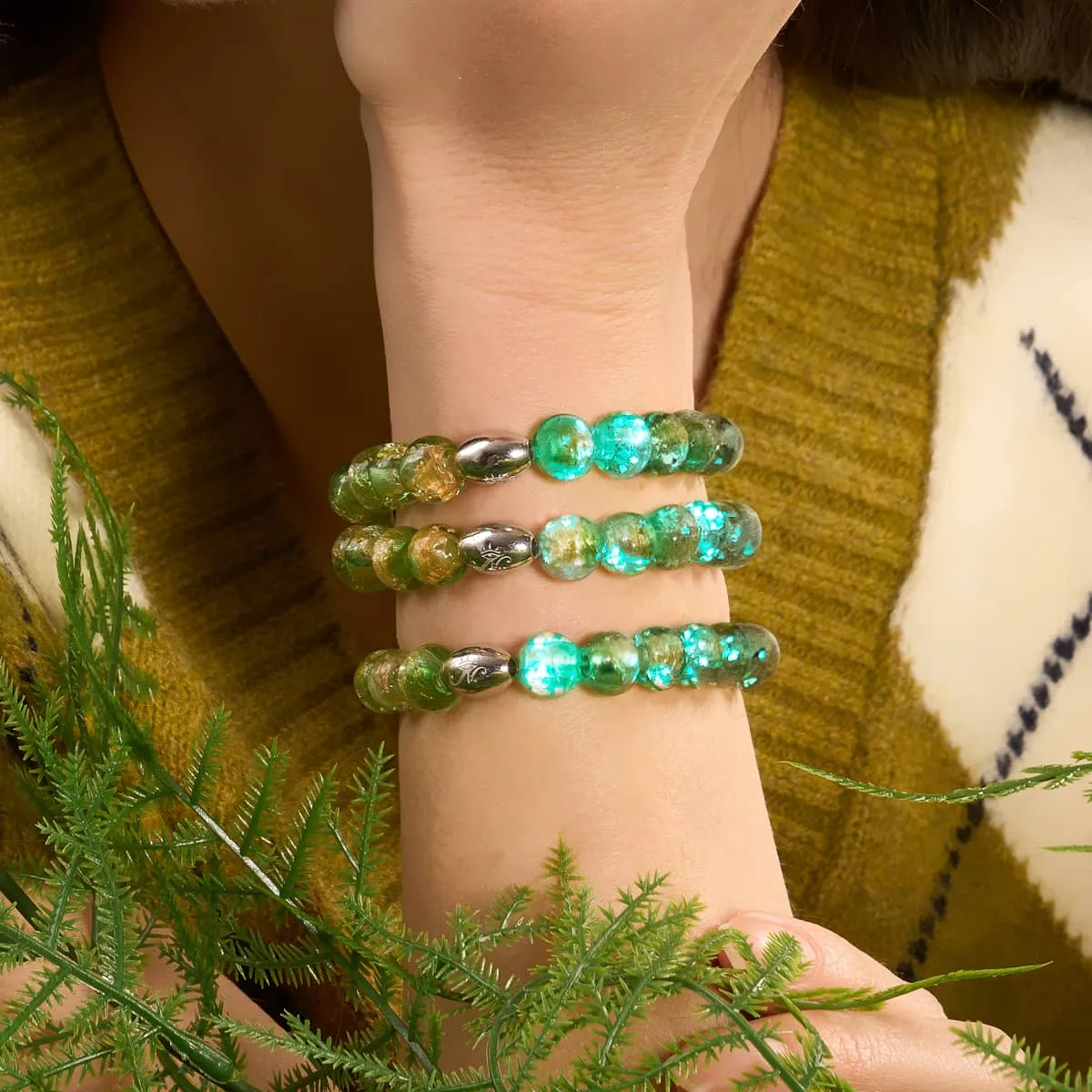 Emerald Eclipse | .925 Sterling Silver | Lunar Glass Bracelet