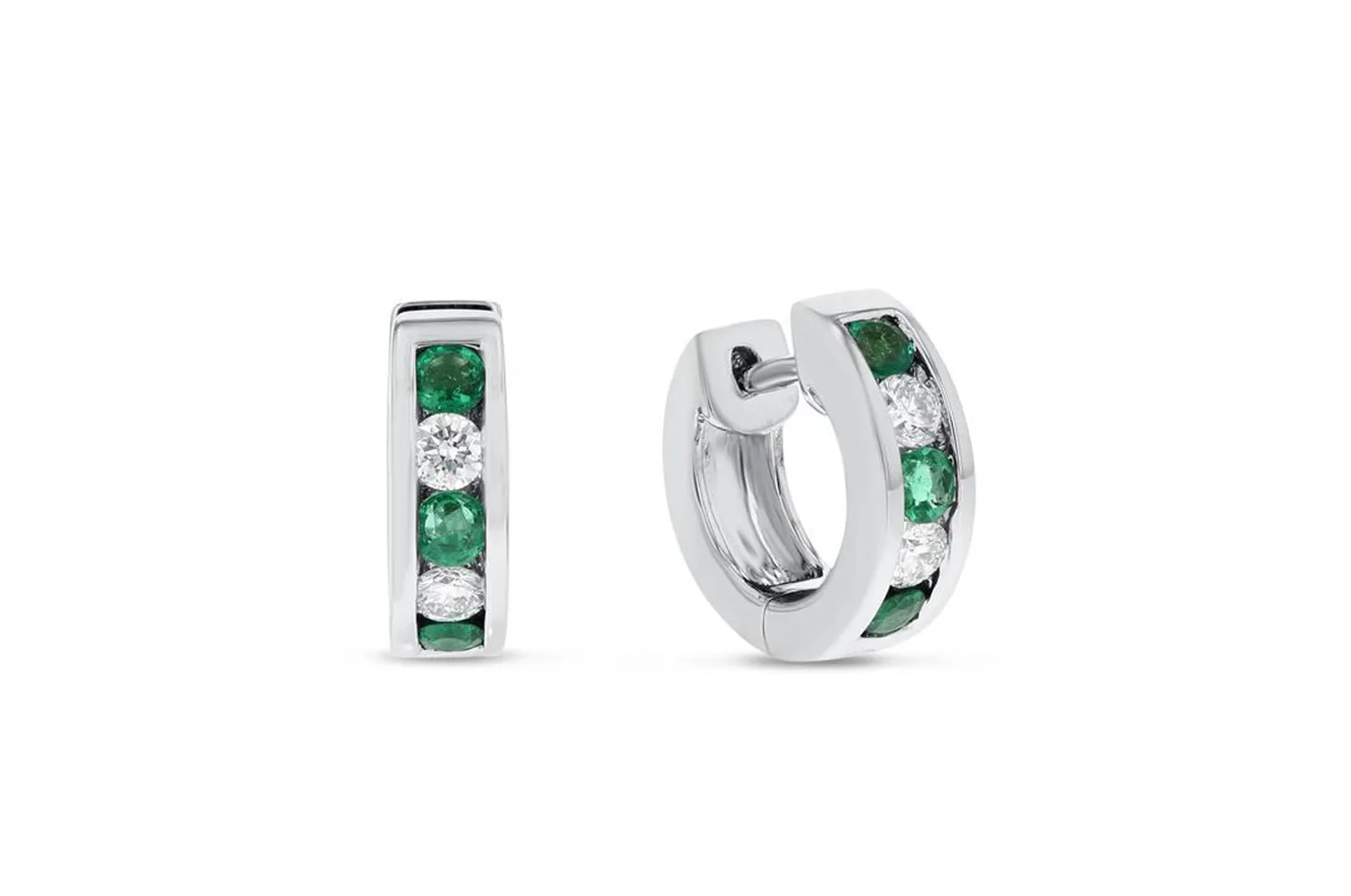 Emerald Huggie Earrings 18K White Gold Diamond, 0.56 Carats