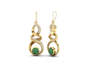 Emerald Zambia 5mm Round 9k Yellow Gold Infinity Dangle Women Earrings