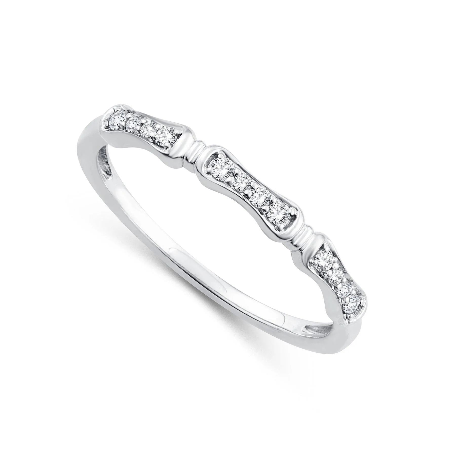 EternalDia 0.10 Cttw Diamond Wedding Stackable Band in 10k White Gold