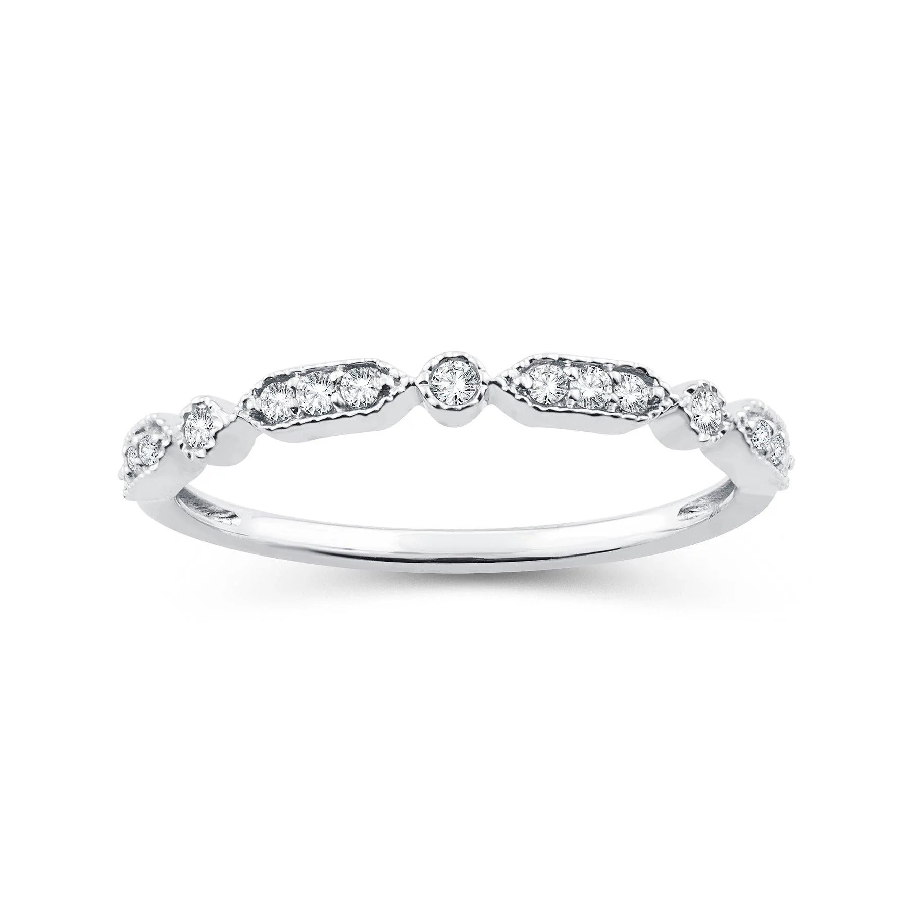 EternalDia 0.12 Cttw Round Diamond Stackable Alternating Vintage Style Band Ring In 10k White Gold