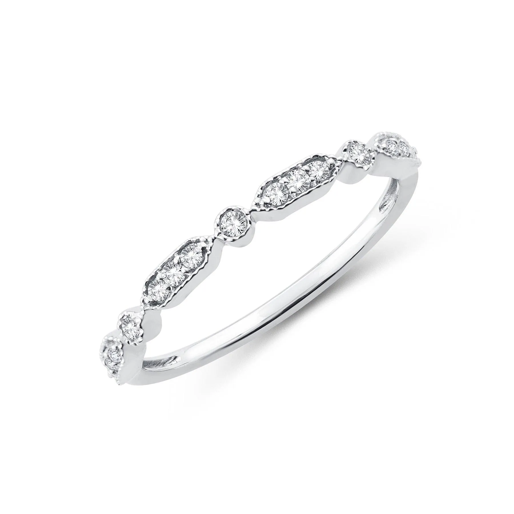 EternalDia 0.12 Cttw Round Diamond Stackable Alternating Vintage Style Band Ring In 10k White Gold