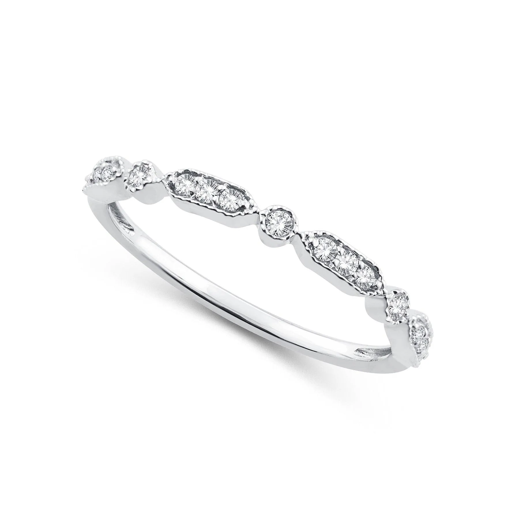 EternalDia 0.12 Cttw Round Diamond Stackable Alternating Vintage Style Band Ring In 10k White Gold