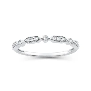 EternalDia 0.12 Cttw Round Diamond Stackable Alternating Vintage Style Band Ring In 10k White Gold
