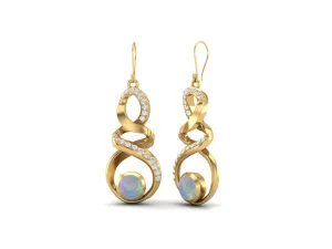 Ethiopian Opal 5mm Round 9k Yellow Gold Infinity Dangle Women Earrings
