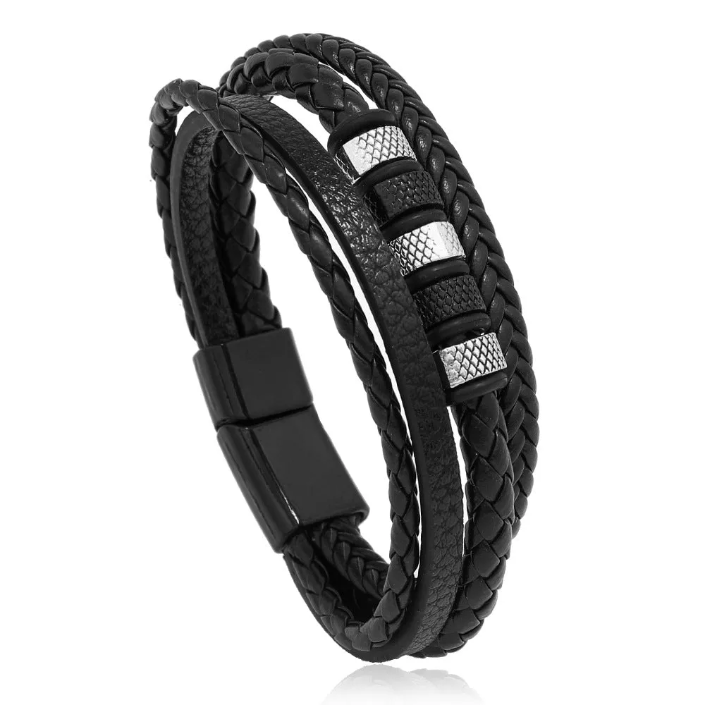 European American DIY Beaded Leather Rope Bracelet